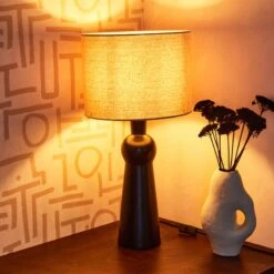 Lampe à Poser ETHNO -Décoration D'intérieur 1565960 lampe a poser ethno coloris noir et lin 65 x 32cm